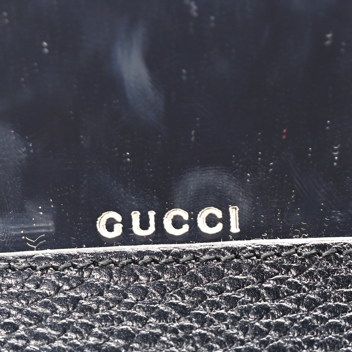 Gucci Dollar Calfskin Enamel Monochrome Mini GG Marmont Chain Wallet Black