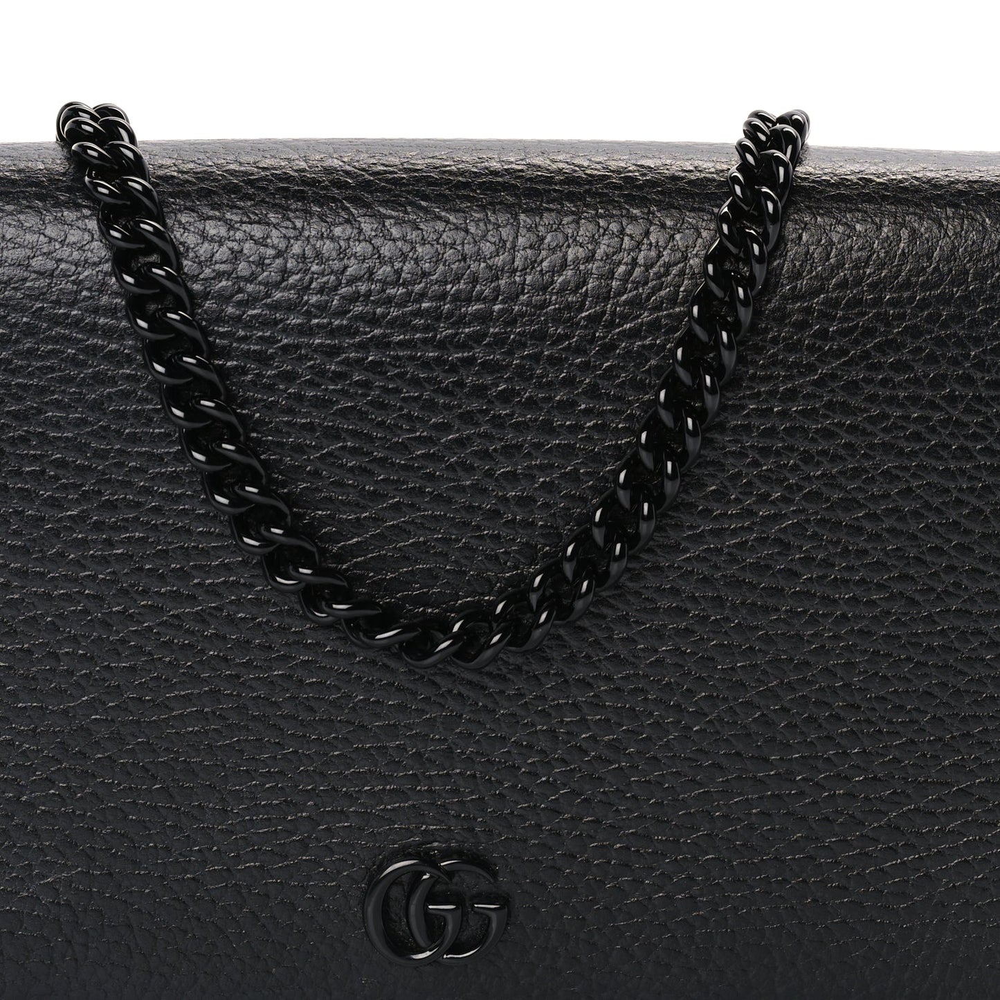 Gucci Dollar Calfskin Enamel Monochrome Mini GG Marmont Chain Wallet Black