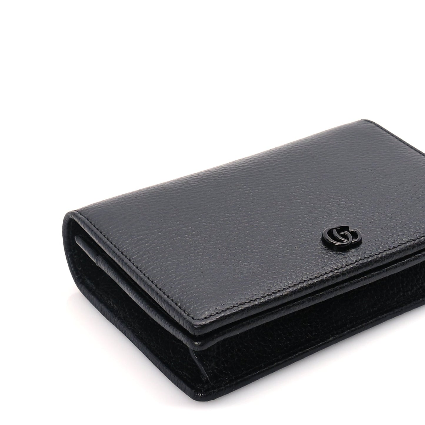Gucci Dollar Calfskin Enamel Monochrome Mini GG Marmont Chain Wallet Black
