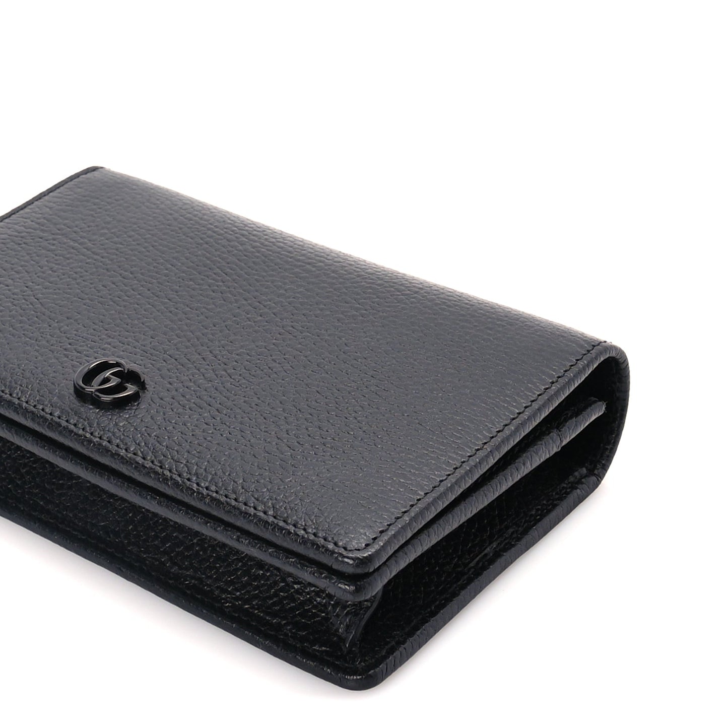 Gucci Dollar Calfskin Enamel Monochrome Mini GG Marmont Chain Wallet Black