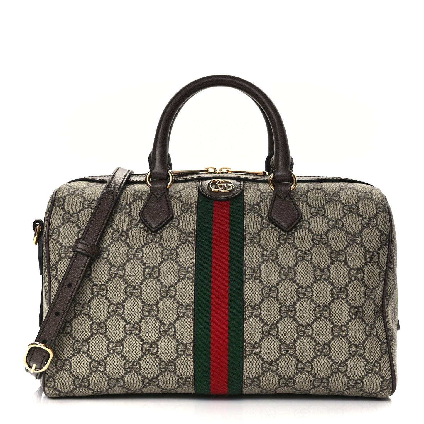 Gucci GG Supreme Monogram Web Large Ophidia Boston Bag Beige Ebony