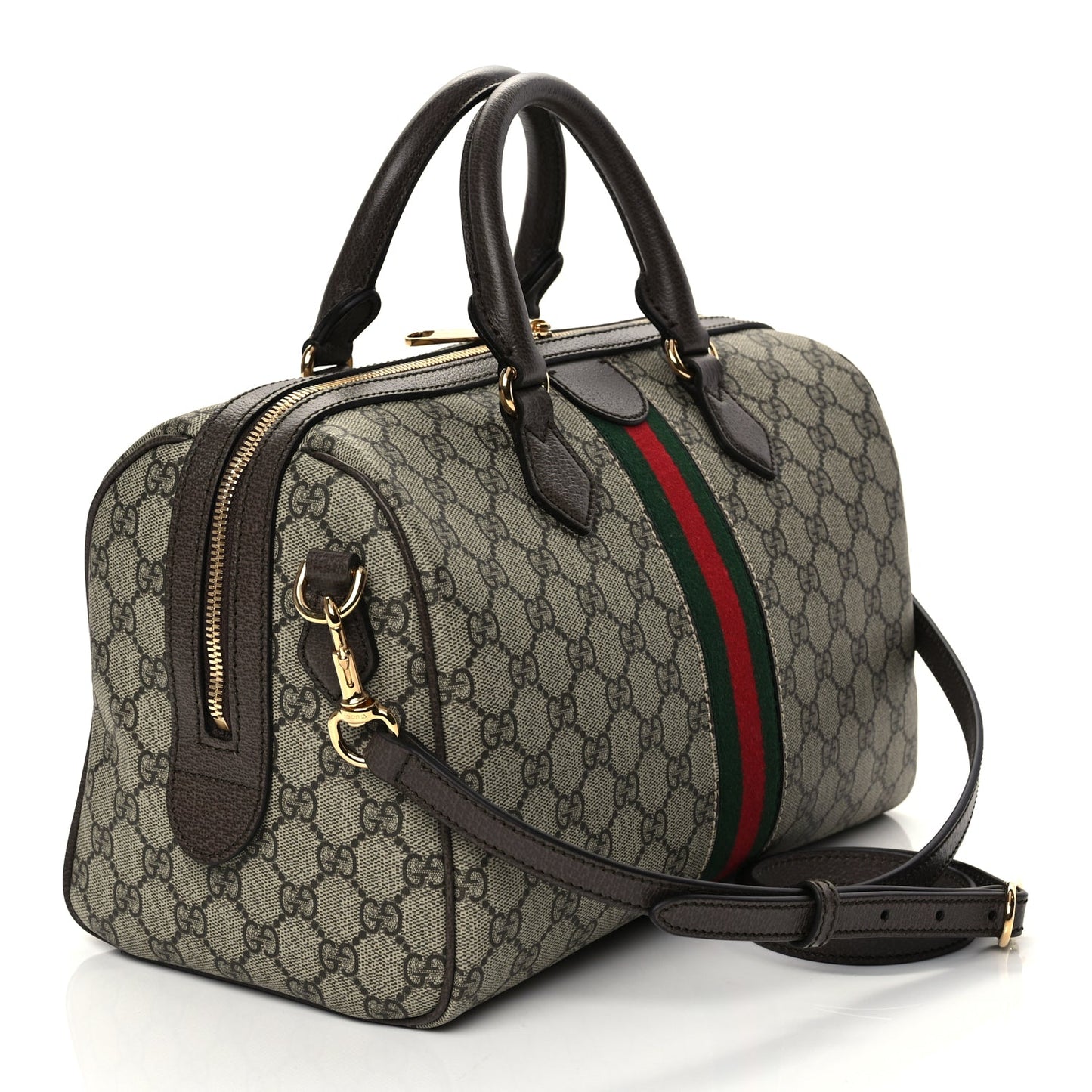 Gucci GG Supreme Monogram Web Large Ophidia Boston Bag Beige Ebony