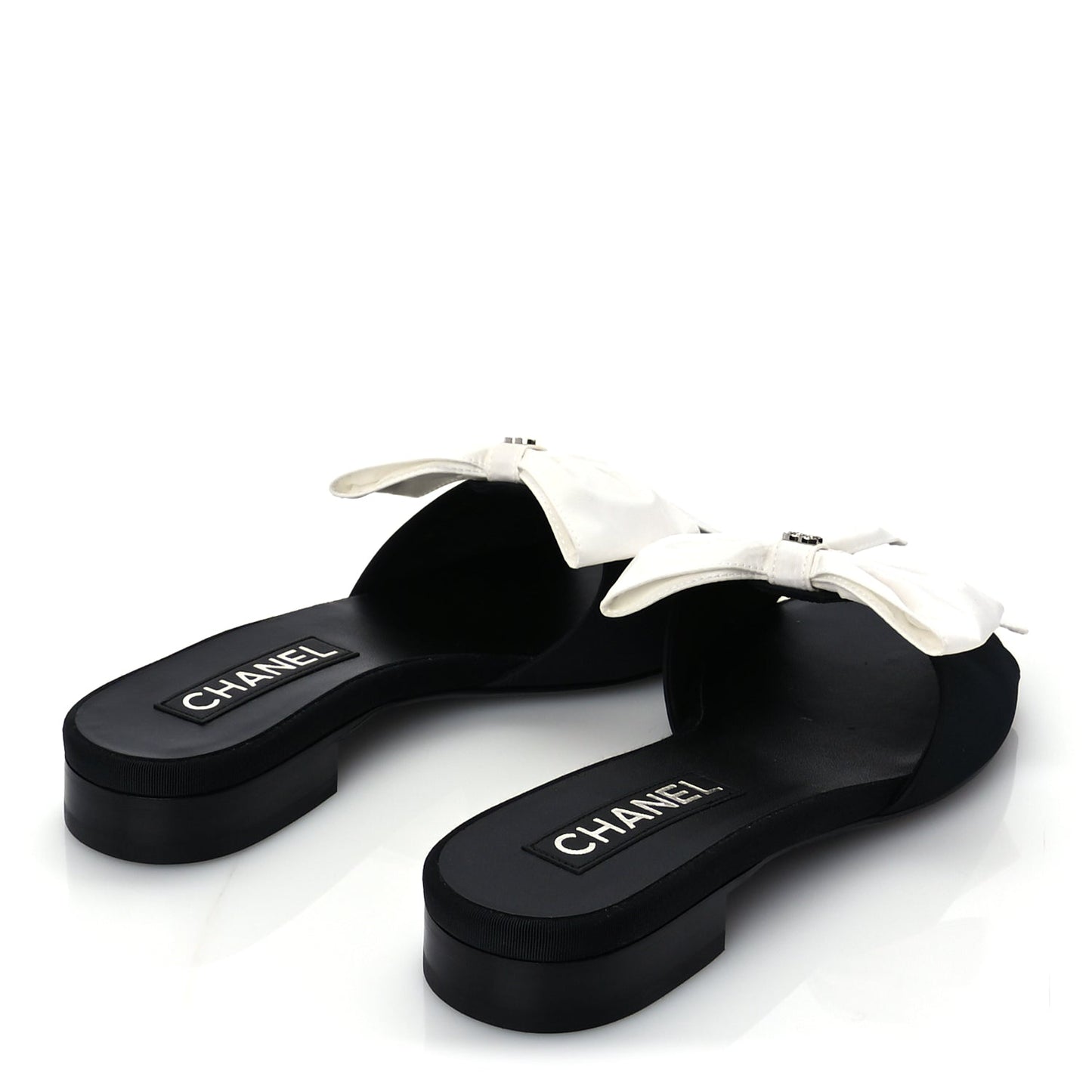 Chanel Silk Bow CC Mules 37  Black White