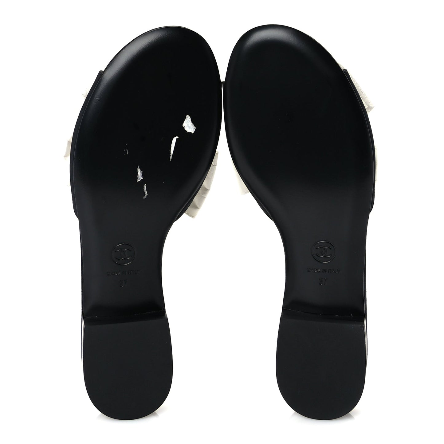 Chanel Silk Bow CC Mules 37  Black White