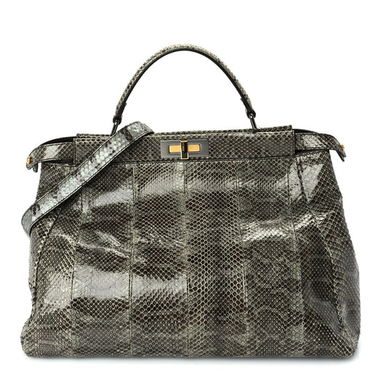 Fendi Snakeskin Large Peekaboo Iconic Satchel Green