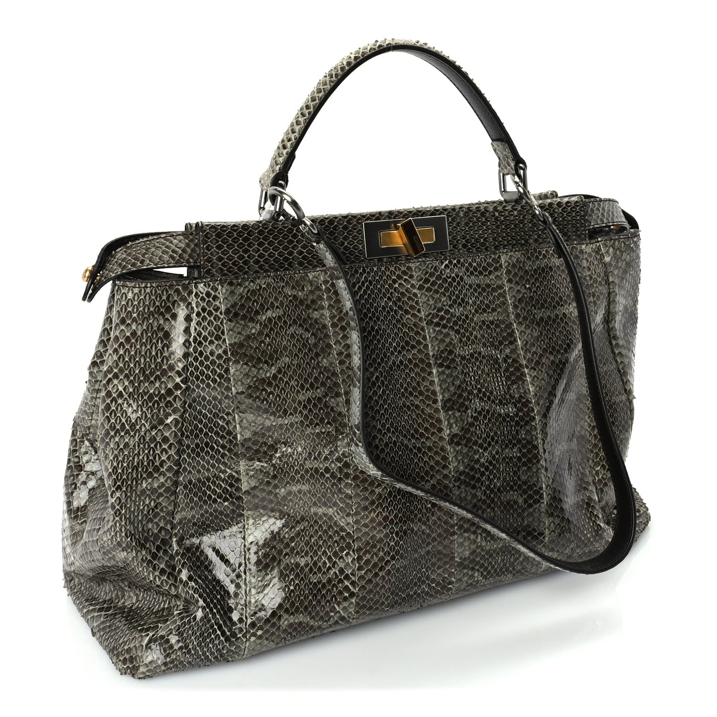 Fendi Snakeskin Large Peekaboo Iconic Satchel Green