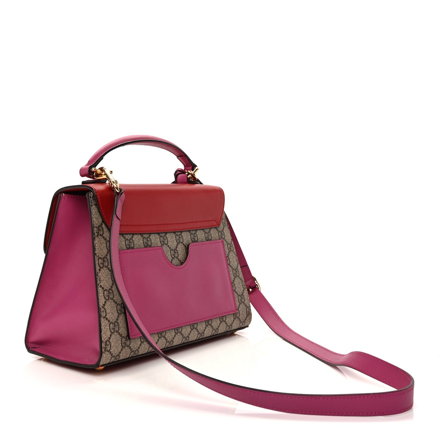 Gucci GG Supreme Monogram Calfskin Small Padlock Top Handle Bag  Hibiscus Red New Rosette