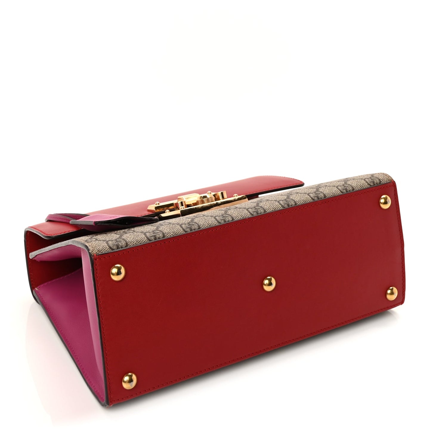 Gucci GG Supreme Monogram Calfskin Small Padlock Top Handle Bag  Hibiscus Red New Rosette