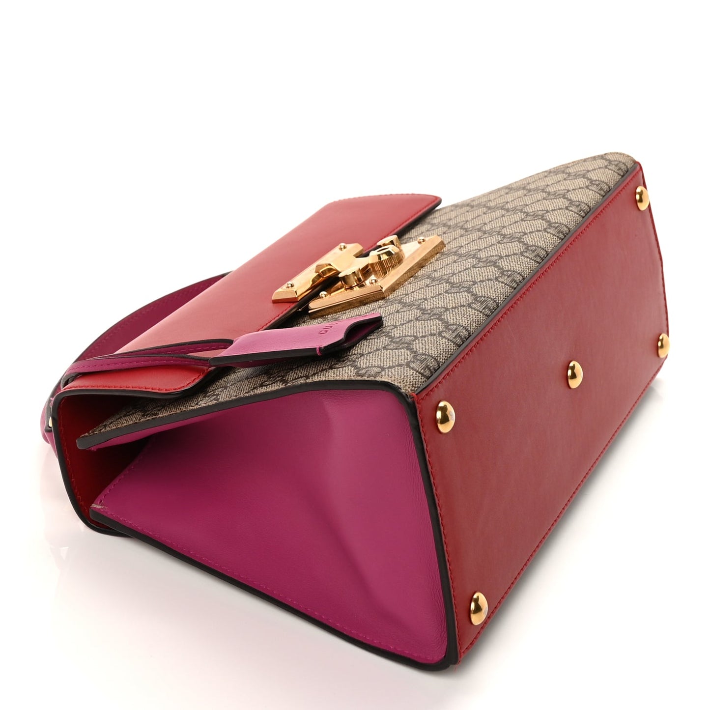 Gucci GG Supreme Monogram Calfskin Small Padlock Top Handle Bag  Hibiscus Red New Rosette
