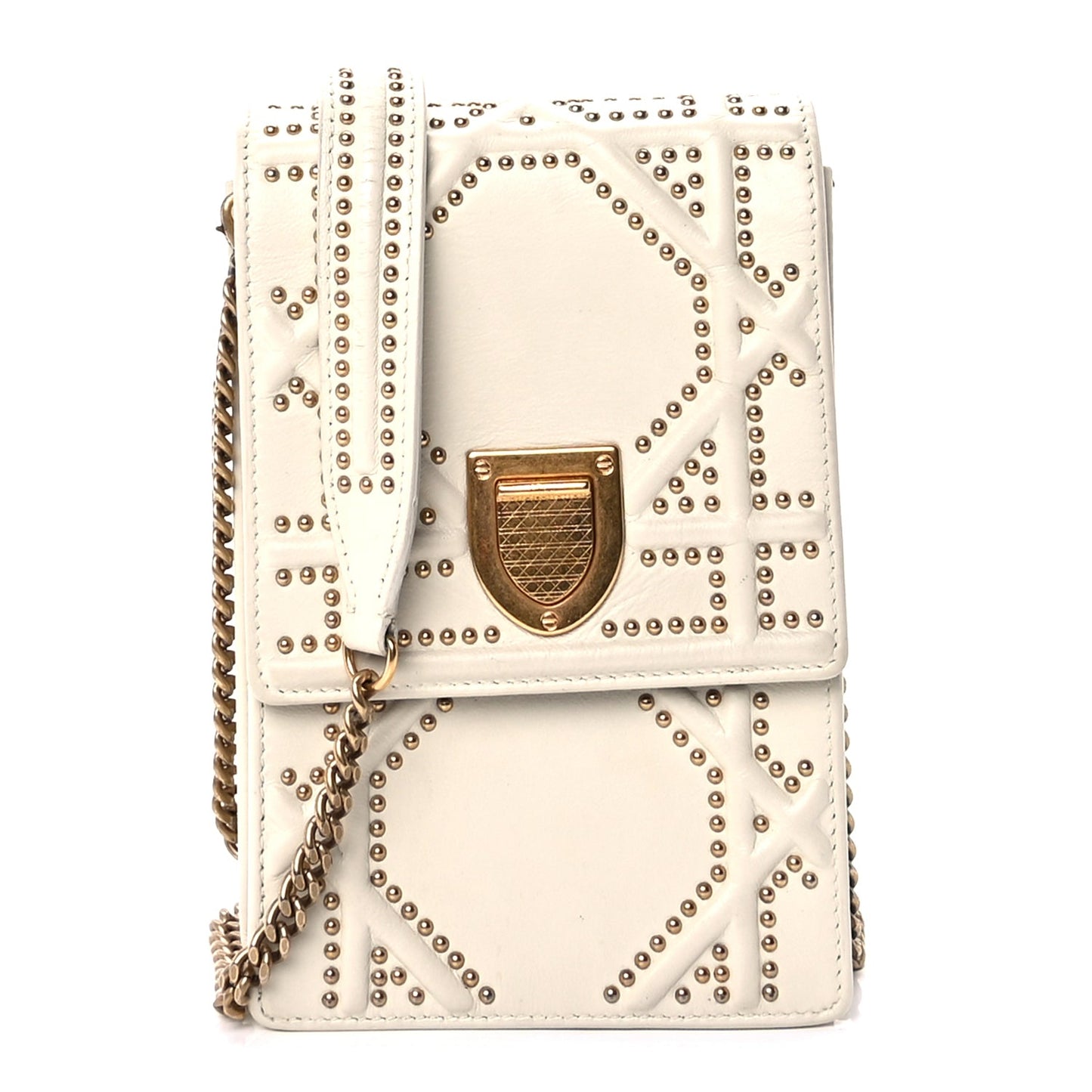 Christian Dior Calfskin Studded Vertical Diorama White