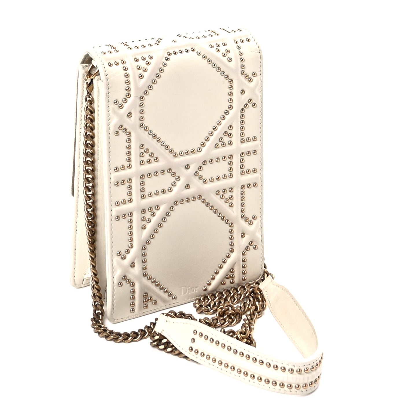Christian Dior Calfskin Studded Vertical Diorama White