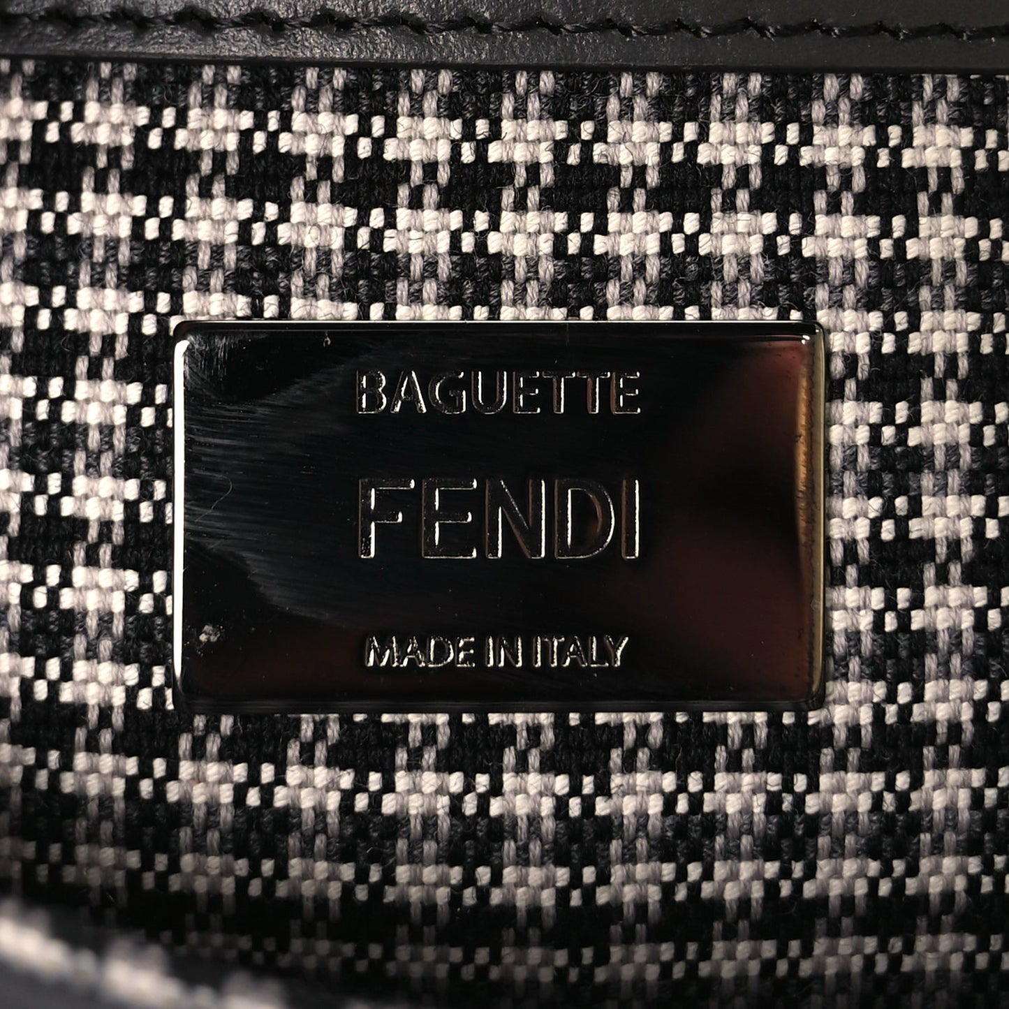 Fendi Wool Vitello King Houndstooth FF Embroidered Baguette Grigio Anthracite