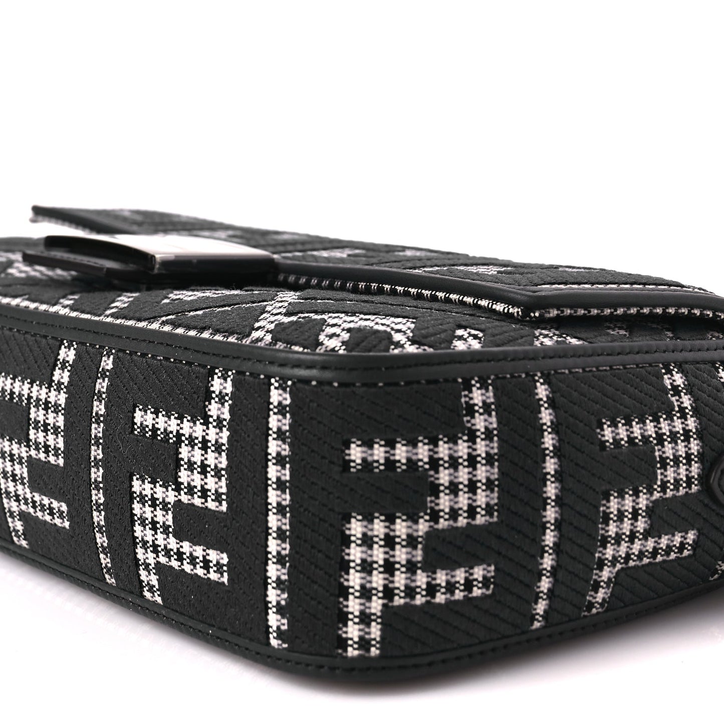 Fendi Wool Vitello King Houndstooth FF Embroidered Baguette Grigio Anthracite