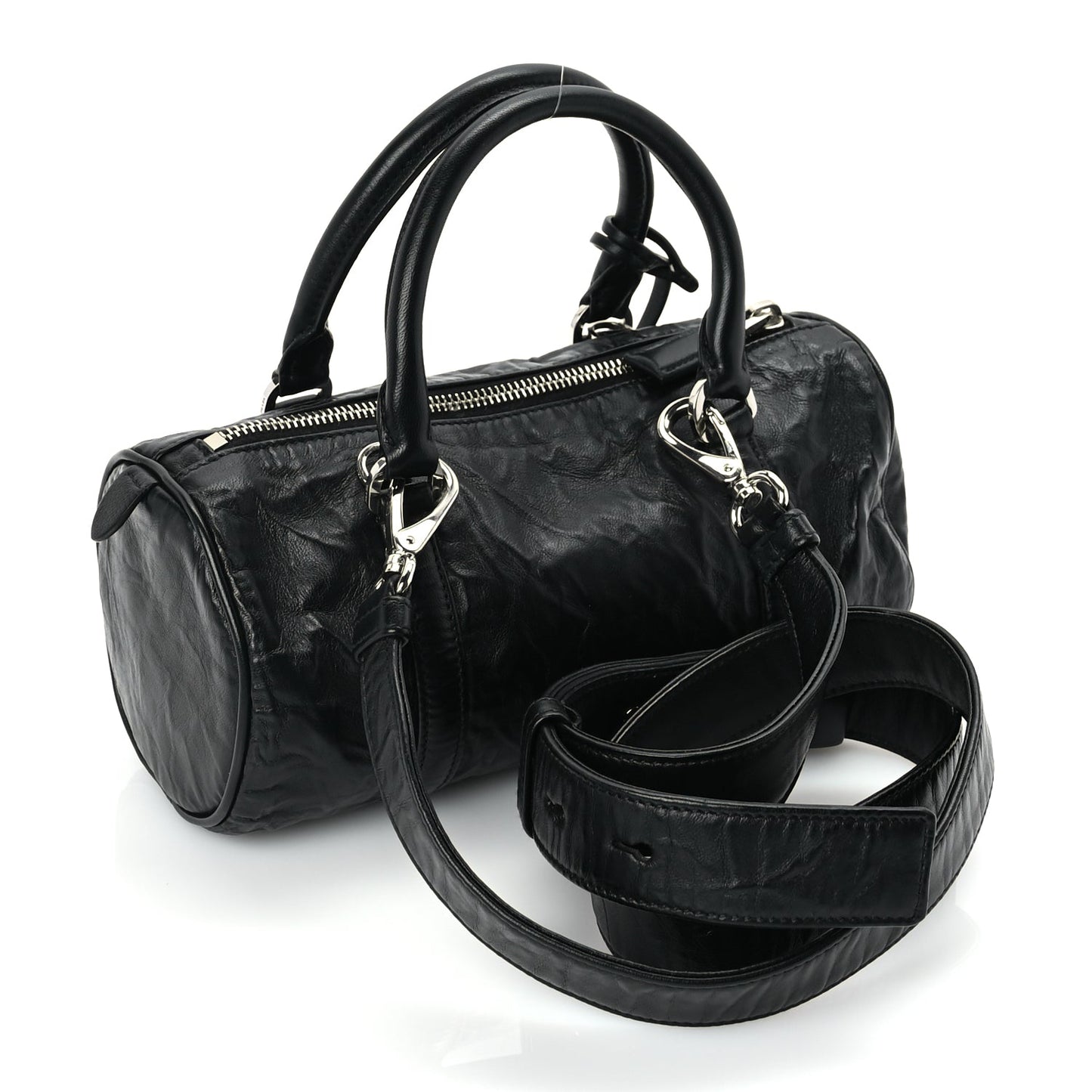 Prada Nappa Antique Re-Edition 2002 Barrel Shoulder Bag  Black
