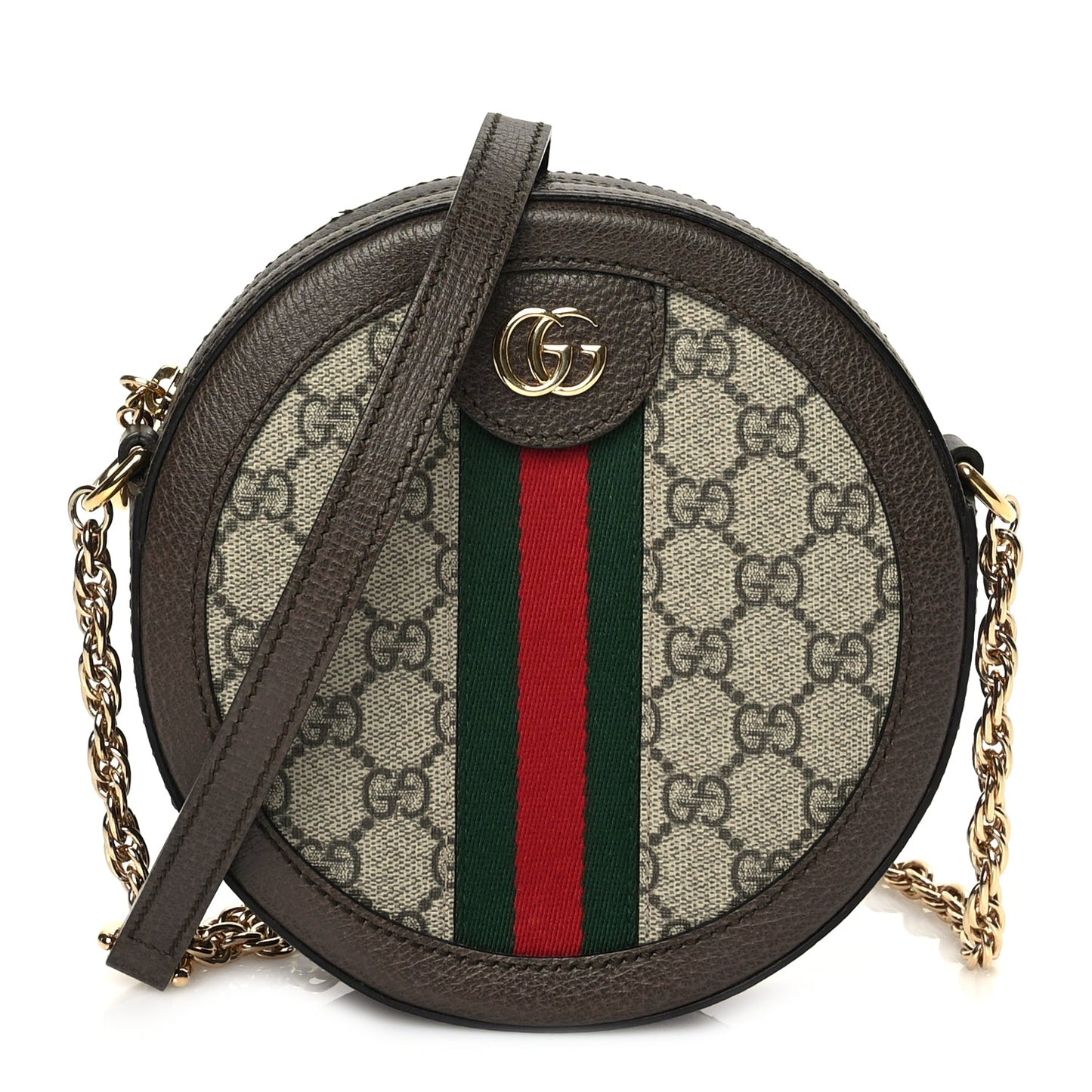 Gucci GG Supreme Monogram Web Mini Ophidia Round Shoulder Bag Brown