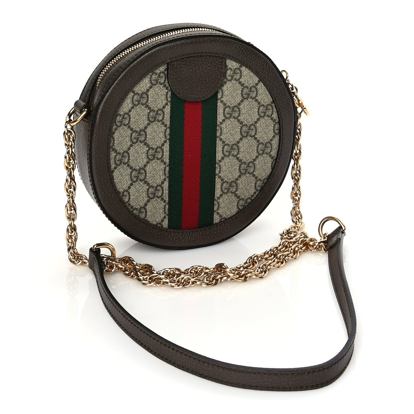Gucci GG Supreme Monogram Web Mini Ophidia Round Shoulder Bag Brown