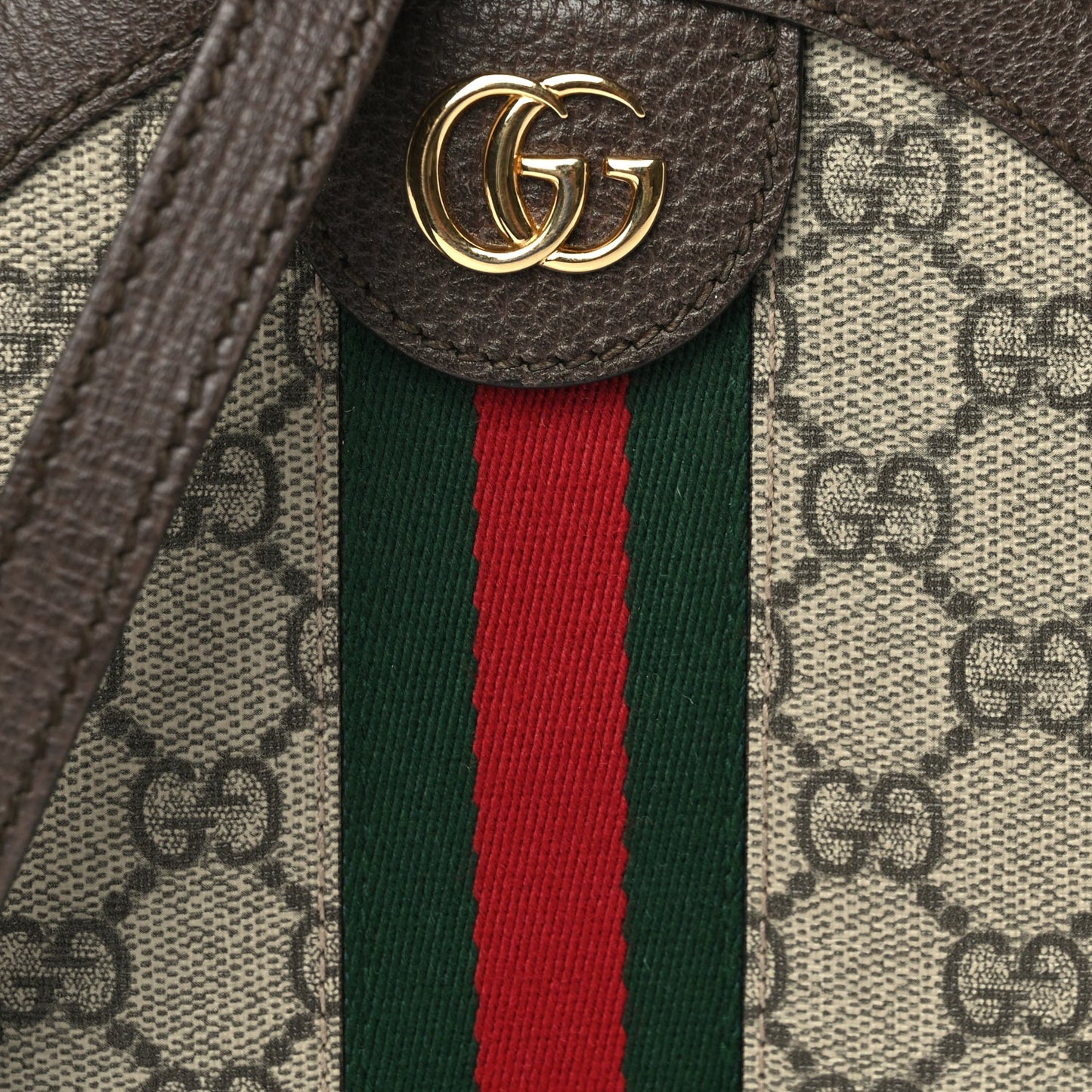 Gucci GG Supreme Monogram Web Mini Ophidia Round Shoulder Bag Brown