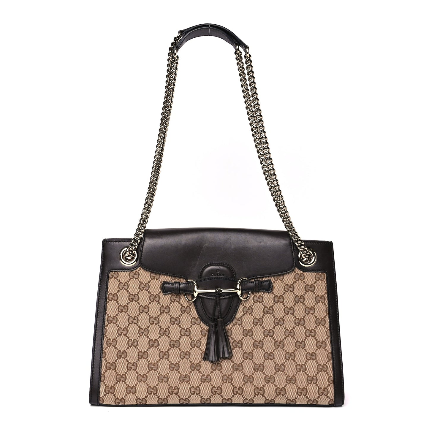 Gucci Monogram Margaux Calfskin Large Emily Chain Shoulder Bag Beige Ebony Cocoa
