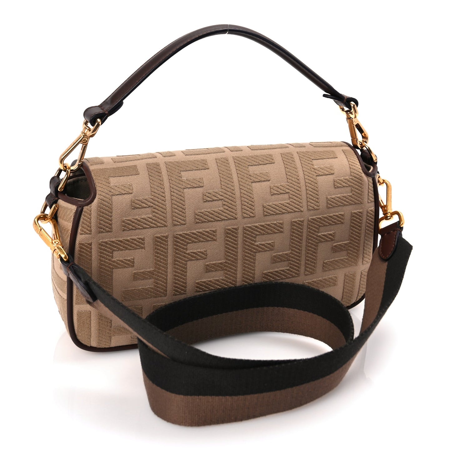 Fendi Sardinian Jacquard Vitello King FF 1974 Embroidered Baguette Sand Ghianda