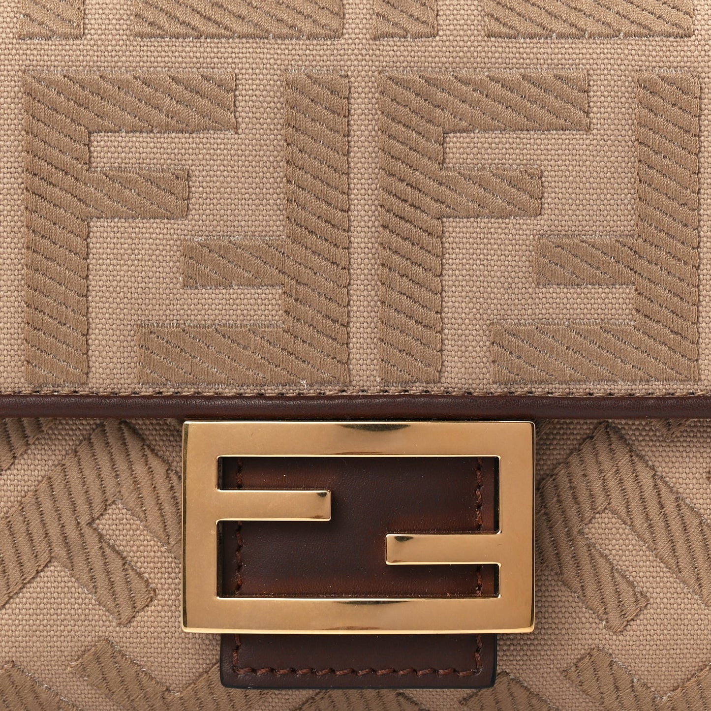 Fendi Sardinian Jacquard Vitello King FF 1974 Embroidered Baguette Sand Ghianda
