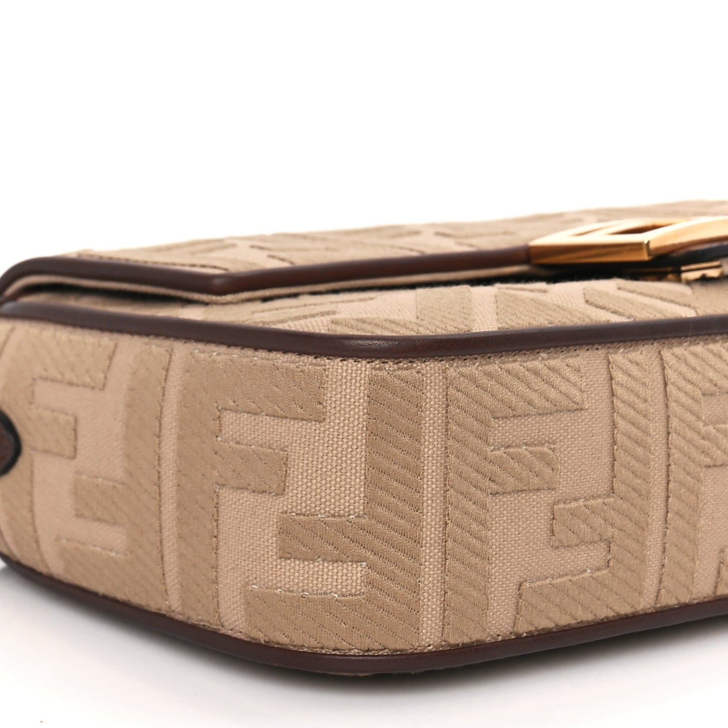 Fendi Sardinian Jacquard Vitello King FF 1974 Embroidered Baguette Sand Ghianda