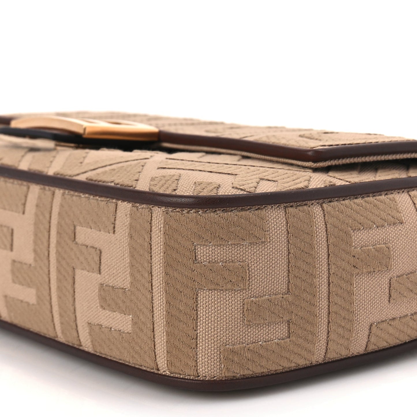 Fendi Sardinian Jacquard Vitello King FF 1974 Embroidered Baguette Sand Ghianda