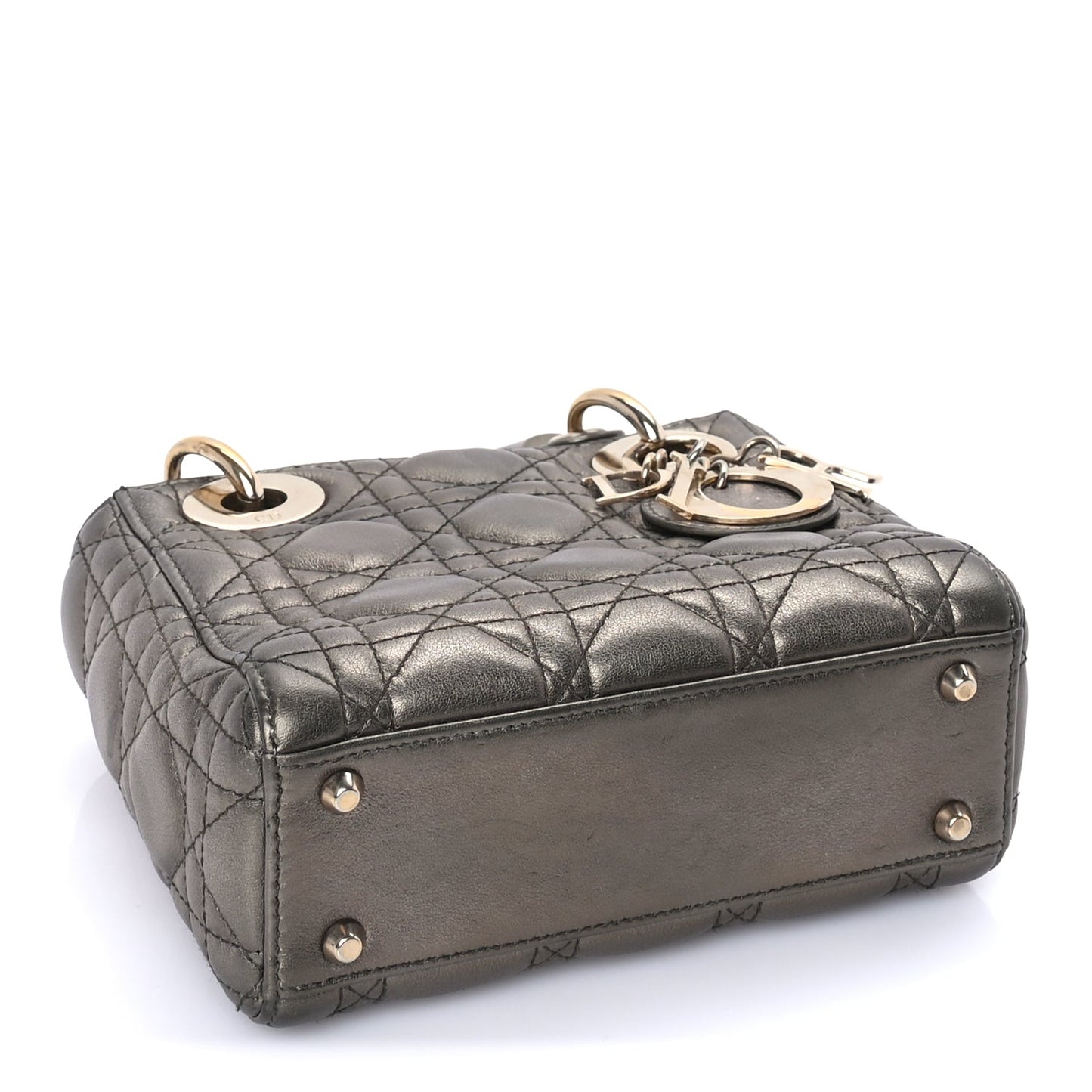 Christian Dior Metallic Lambskin Cannage Mini Lady Dior Dark Grey