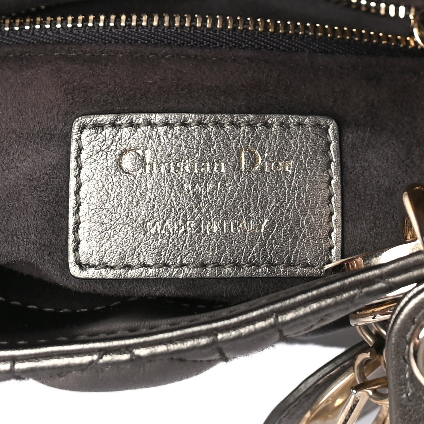 Christian Dior Metallic Lambskin Cannage Mini Lady Dior Dark Grey