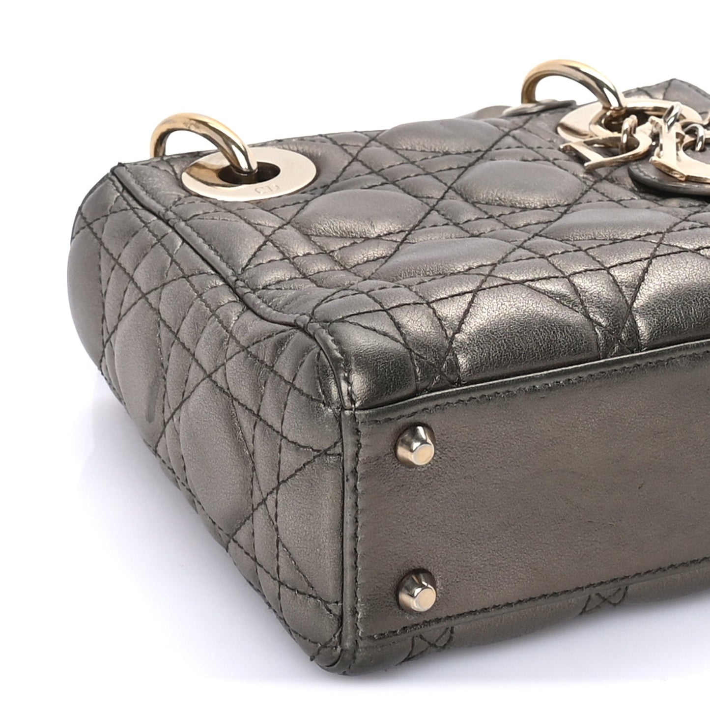 Christian Dior Metallic Lambskin Cannage Mini Lady Dior Dark Grey