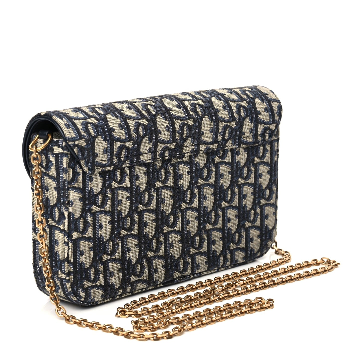 Christian Dior Oblique Medium Saddle Pouch With Chain Blue