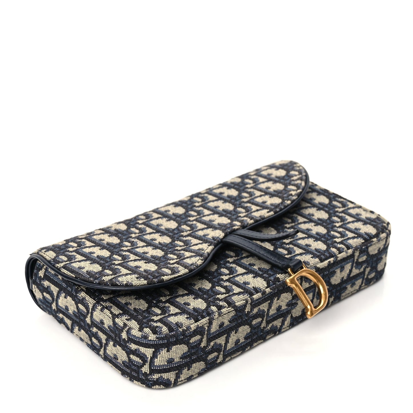 Christian Dior Oblique Medium Saddle Pouch With Chain Blue