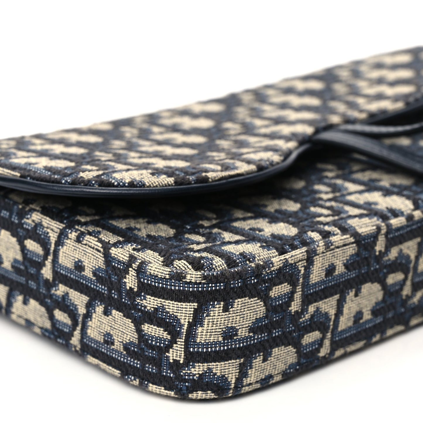 Christian Dior Oblique Medium Saddle Pouch With Chain Blue