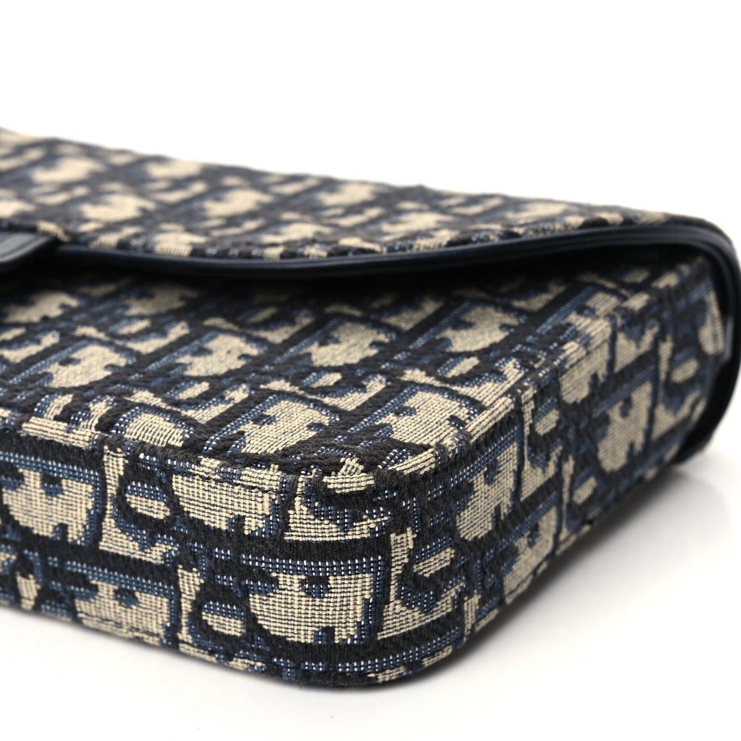 Christian Dior Oblique Medium Saddle Pouch With Chain Blue