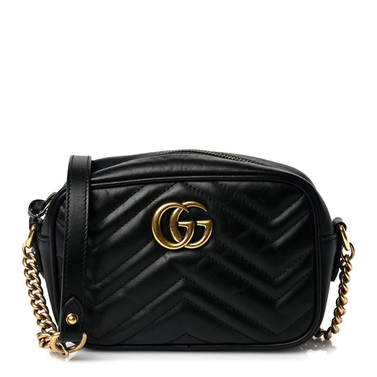 Gucci Calfskin Matelasse Mini GG Marmont Chain Shoulder Bag Black Black
