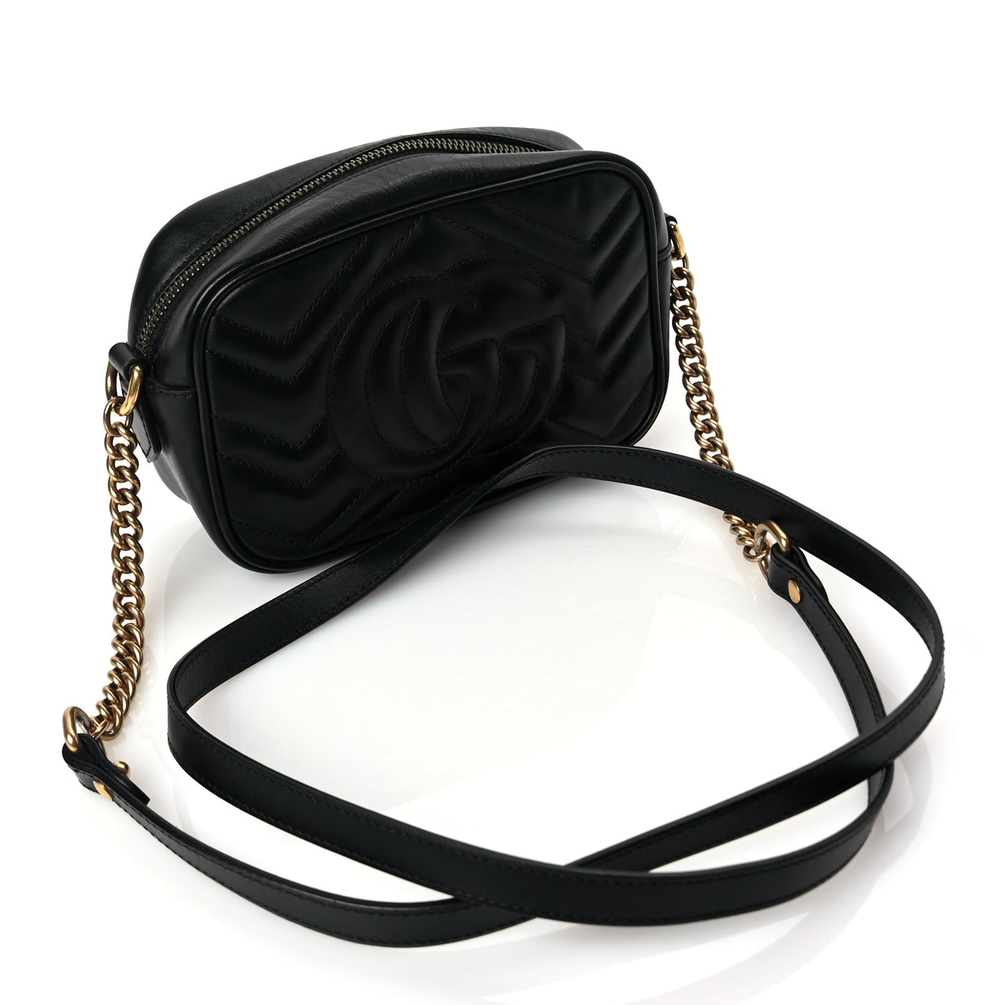 Gucci Calfskin Matelasse Mini GG Marmont Chain Shoulder Bag Black Black