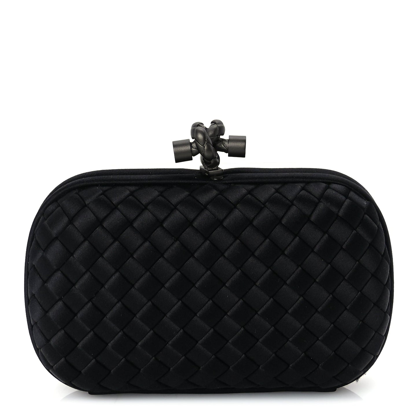 Bottega Veneta Satin Intrecciato Mesh Woven Knot Clutch Black
