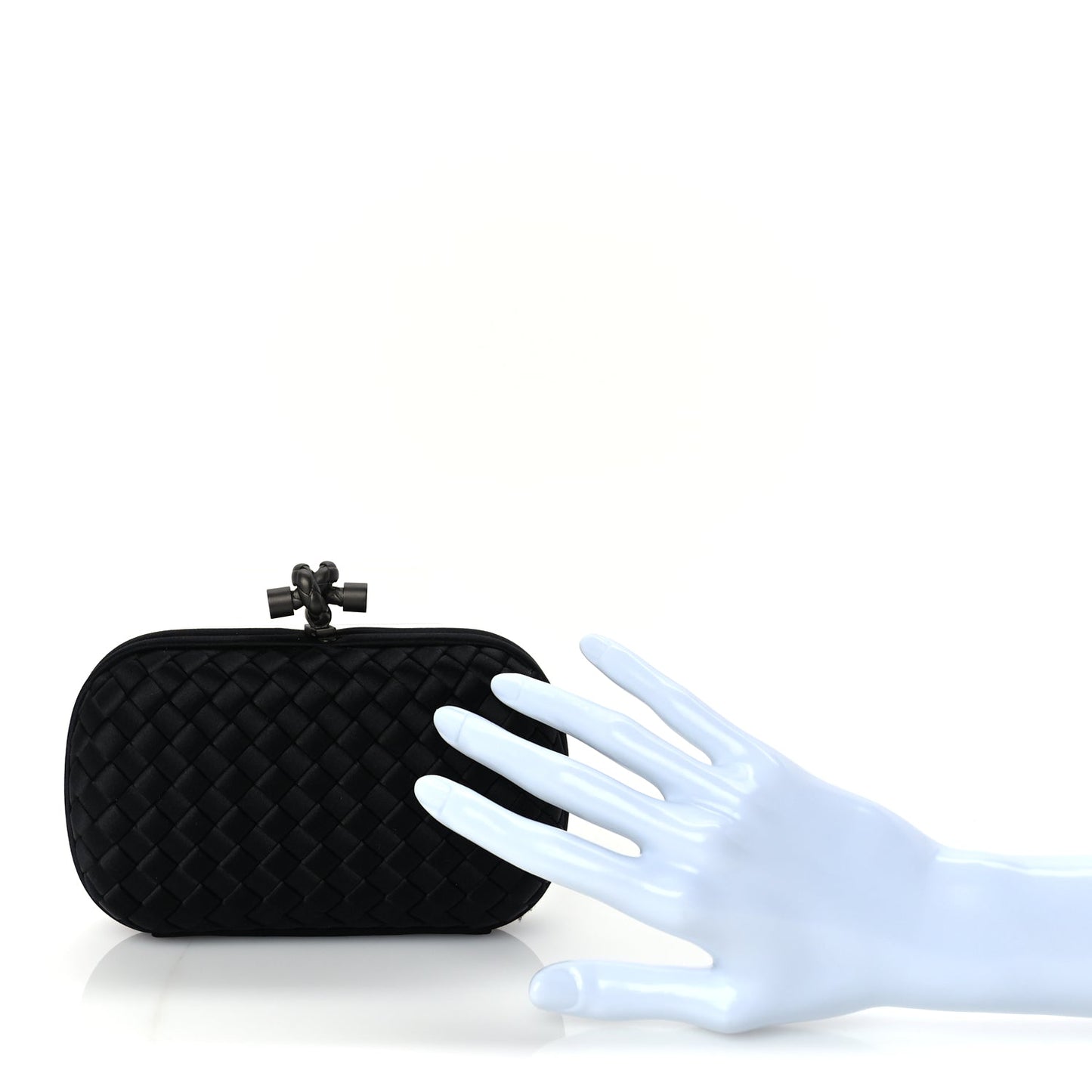 Bottega Veneta Satin Intrecciato Mesh Woven Knot Clutch Black