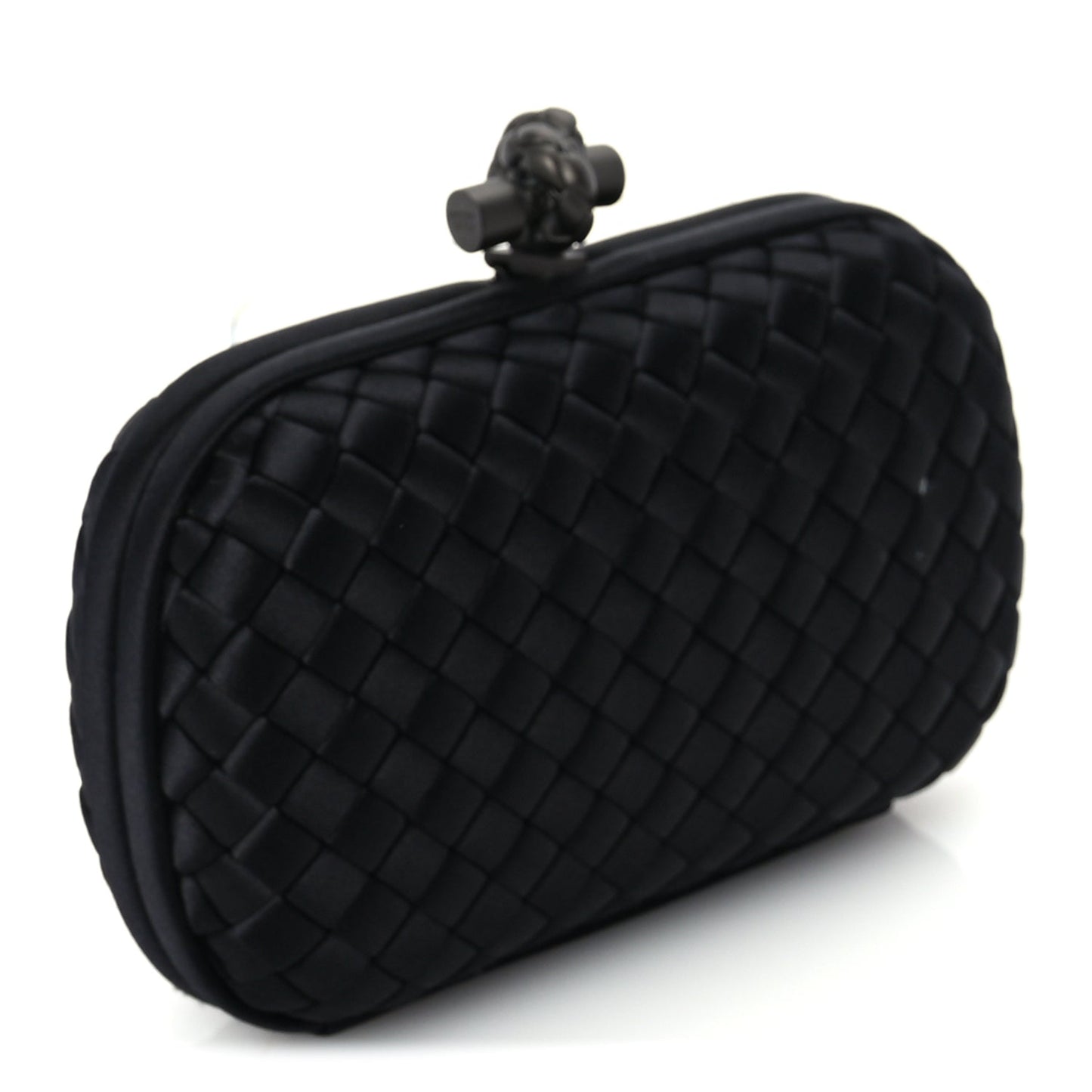 Bottega Veneta Satin Intrecciato Mesh Woven Knot Clutch Black