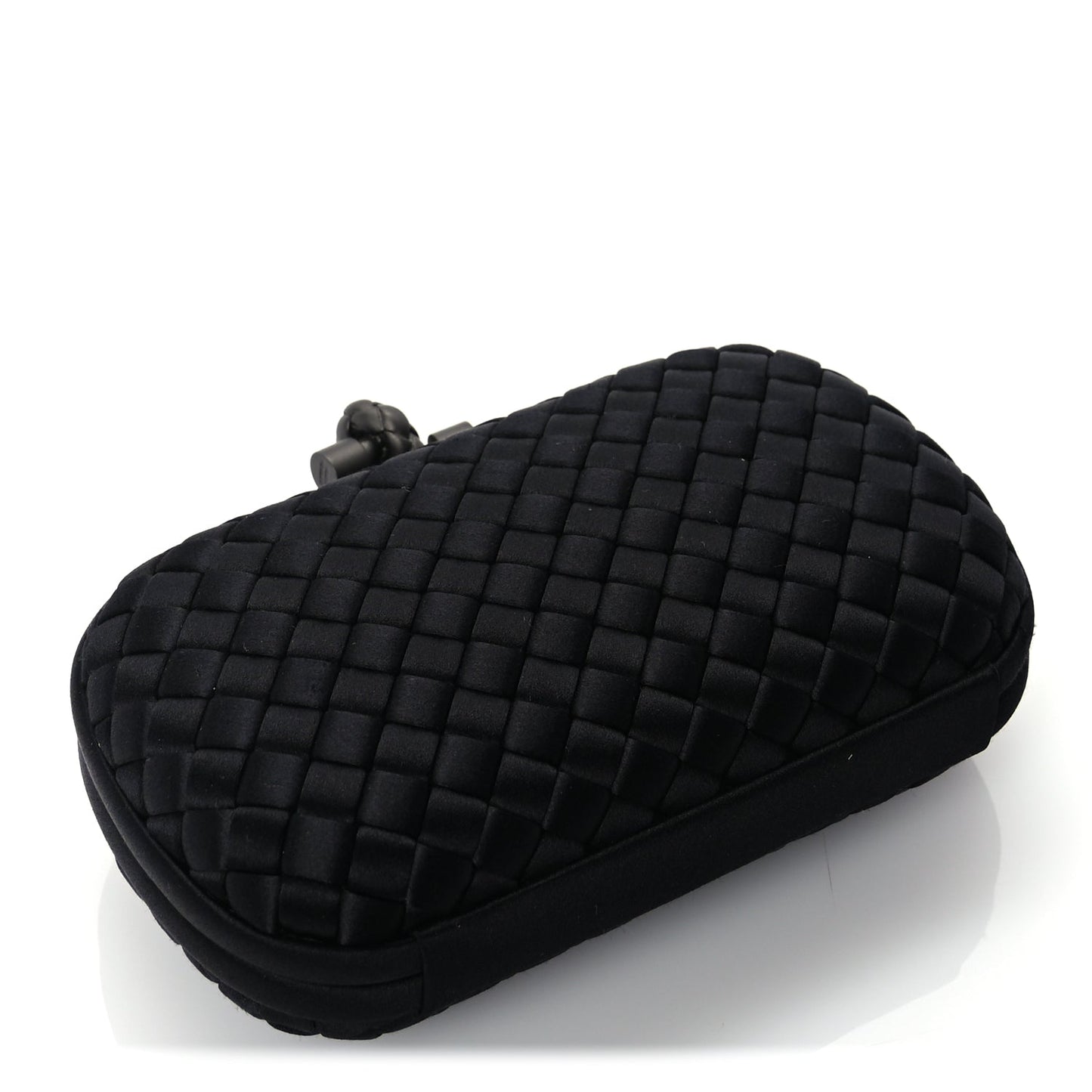 Bottega Veneta Satin Intrecciato Mesh Woven Knot Clutch Black