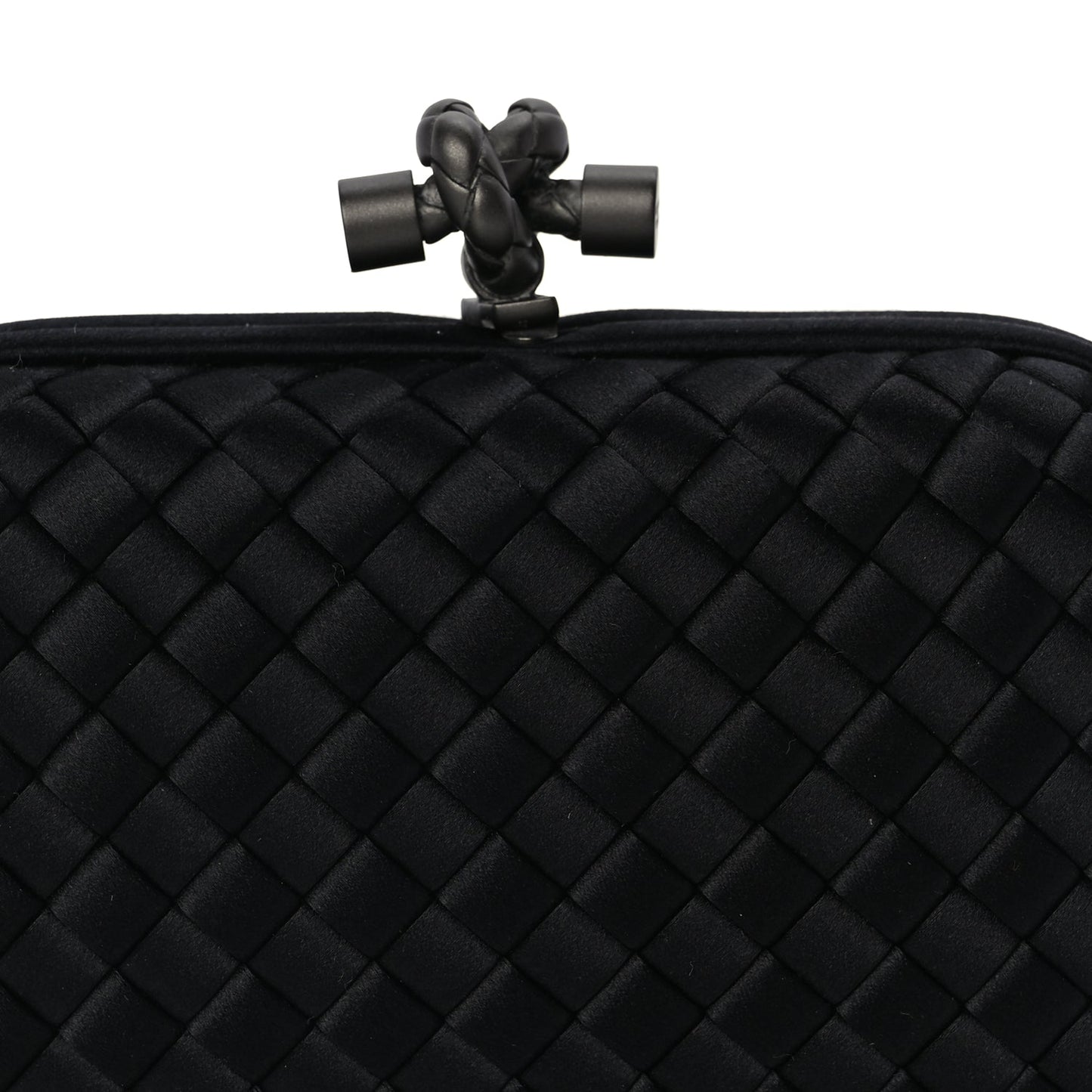 Bottega Veneta Satin Intrecciato Mesh Woven Knot Clutch Black