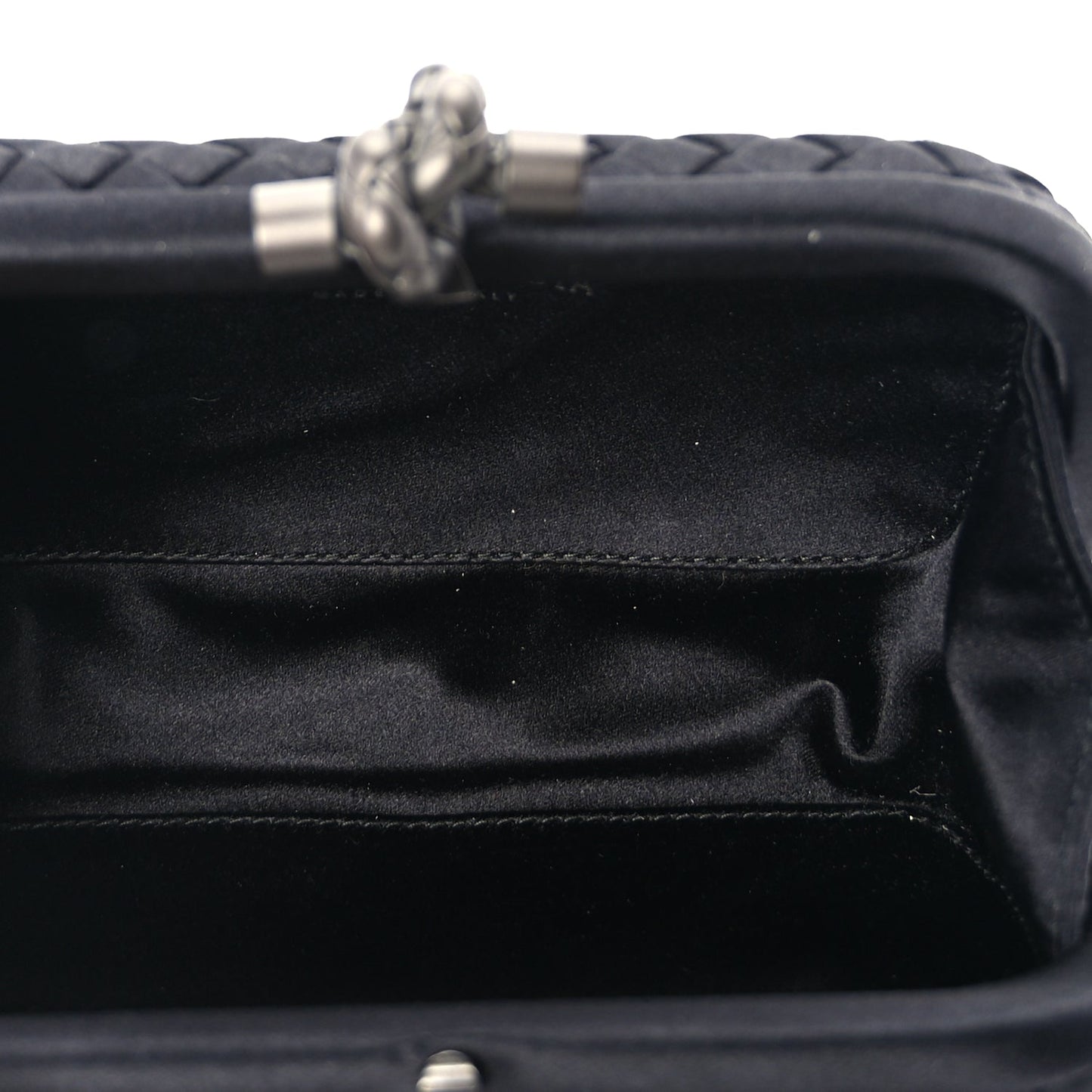 Bottega Veneta Satin Intrecciato Mesh Woven Knot Clutch Black