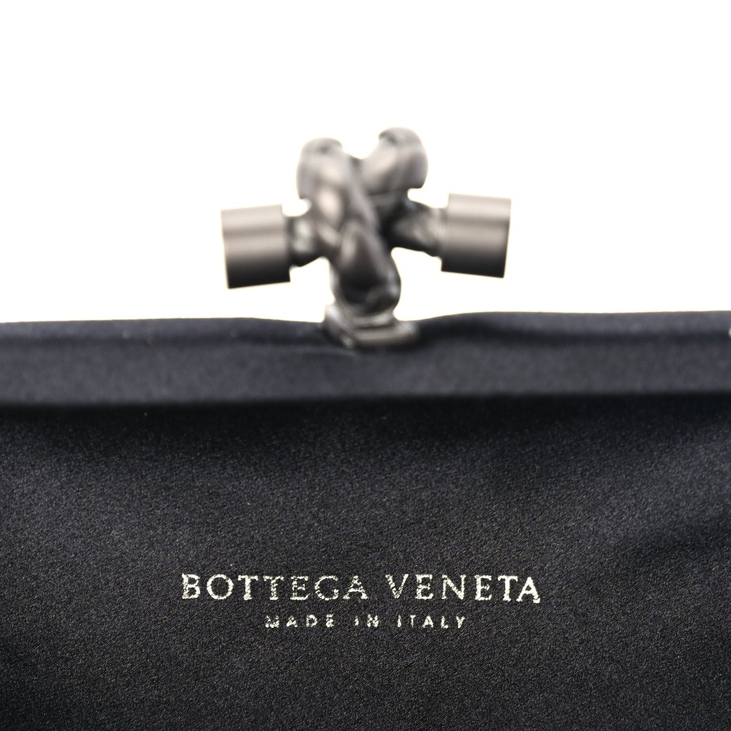 Bottega Veneta Satin Intrecciato Mesh Woven Knot Clutch Black