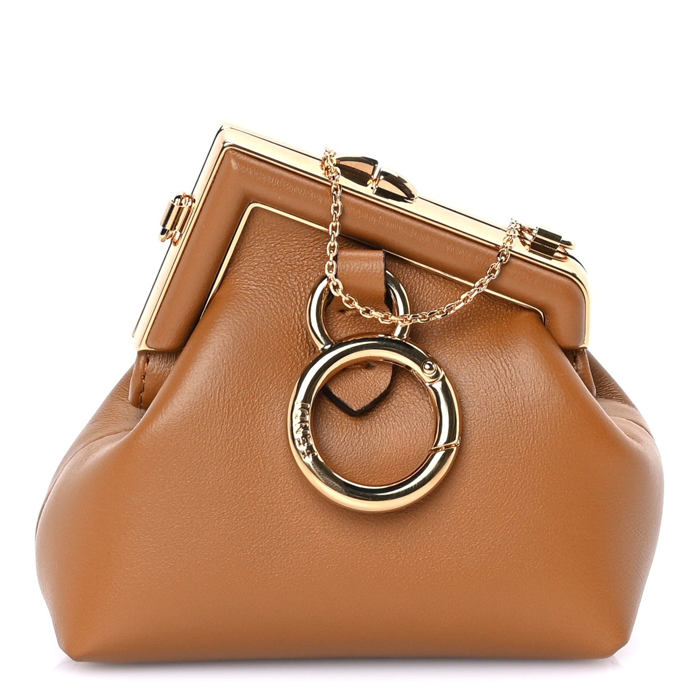 Fendi Shiny Nappa Nano Fendi First Bag Charm Caramello