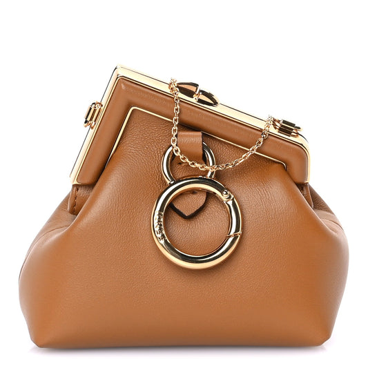 Fendi Shiny Nappa Nano Fendi First Bag Charm Caramello
