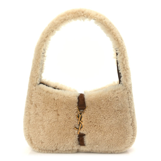 Saint Laurent Shearling Le 5 A 7 Mini Hobo Natural Beige