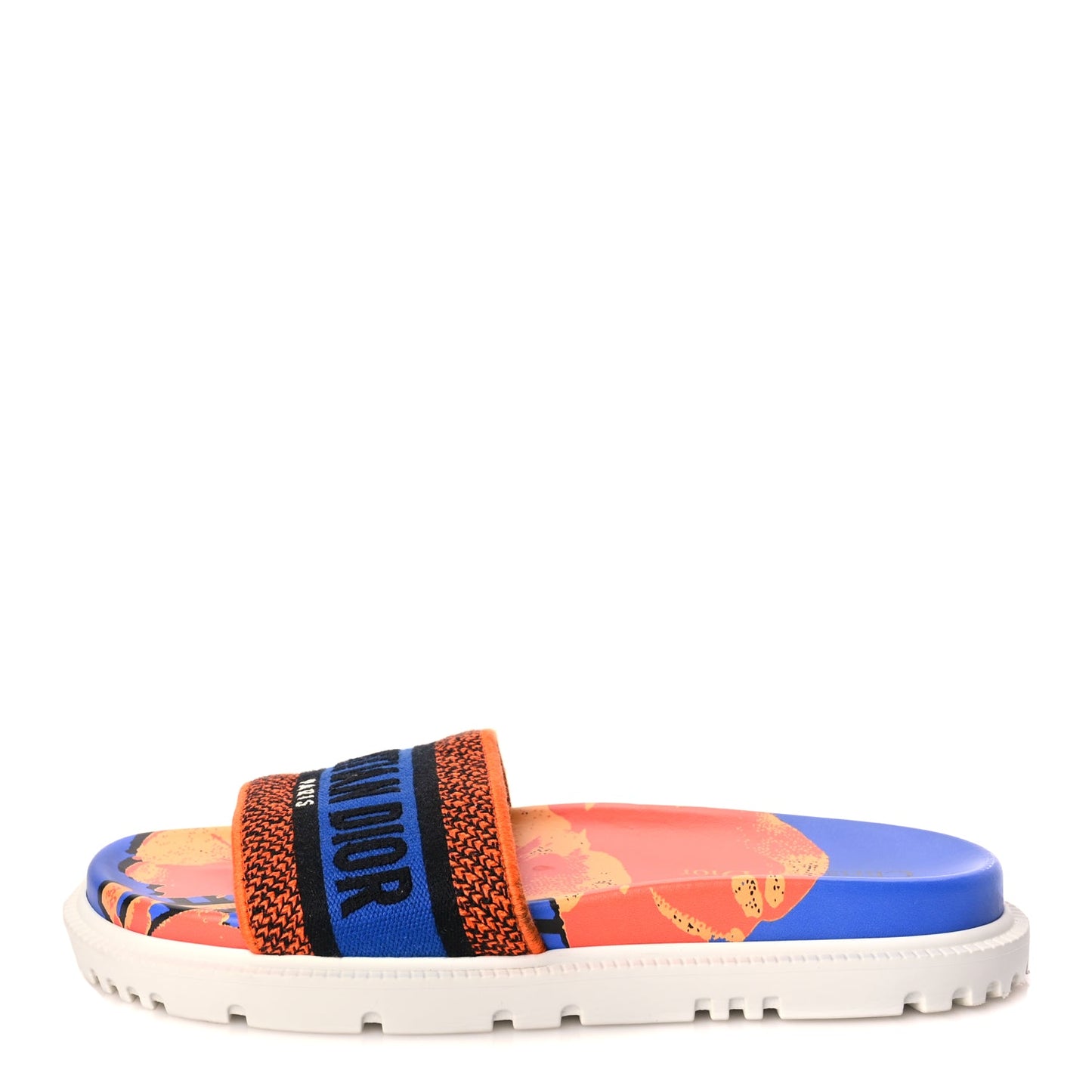 Christian Dior Canvas D-Flower Pop Embroidered Dway 10mm Slide Sandals 37.5 Blue Orange