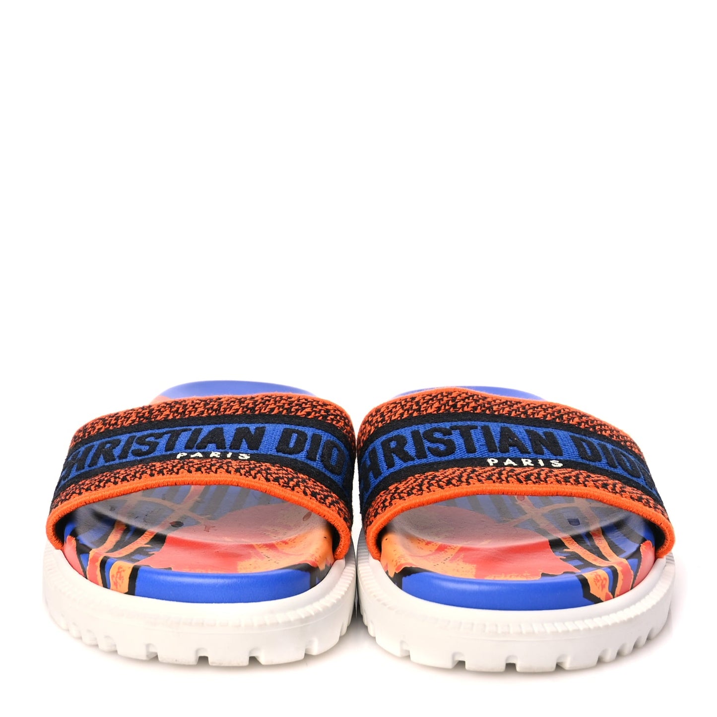 Christian Dior Canvas D-Flower Pop Embroidered Dway 10mm Slide Sandals 37.5 Blue Orange