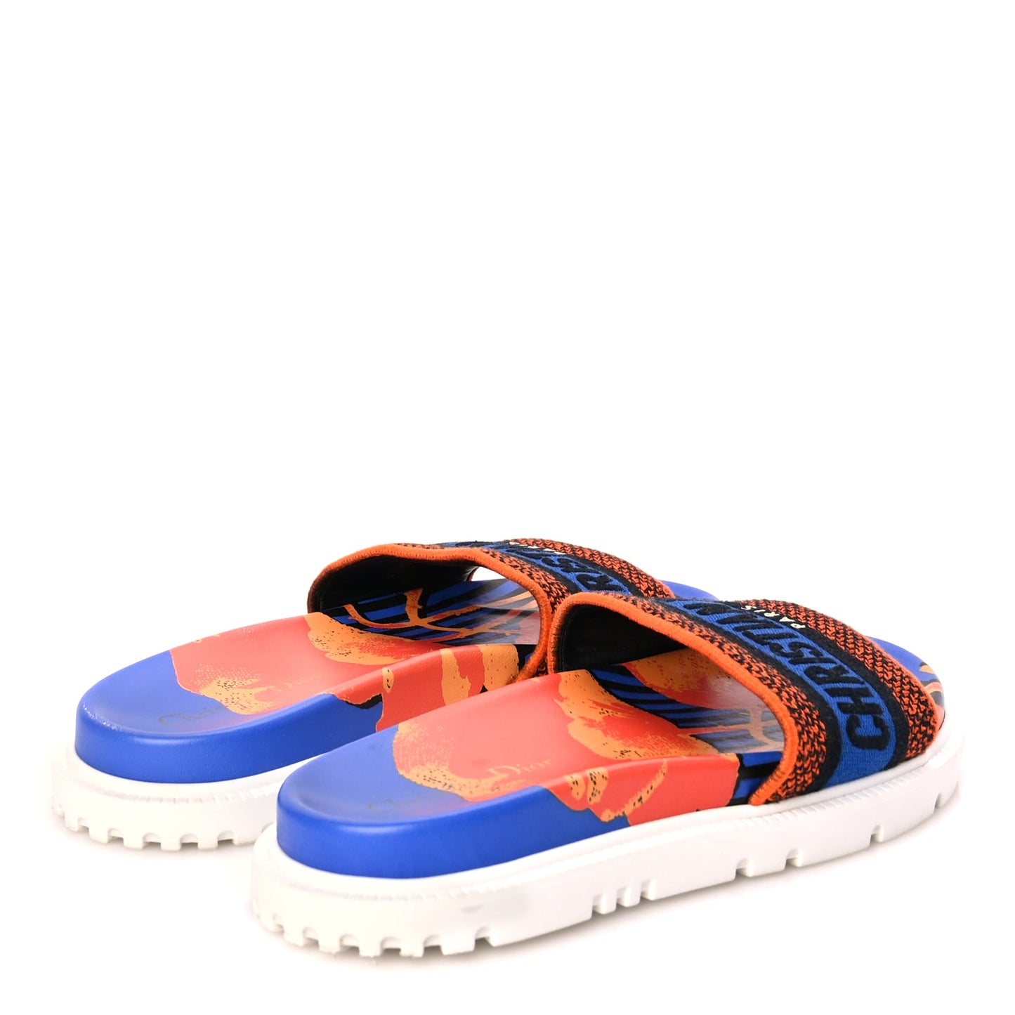 Christian Dior Canvas D-Flower Pop Embroidered Dway 10mm Slide Sandals 37.5 Blue Orange