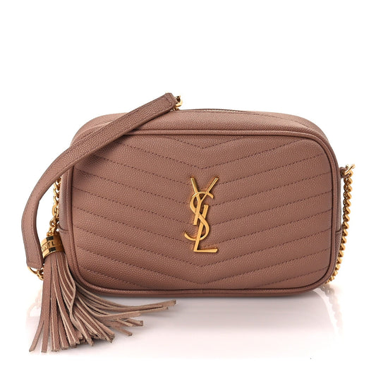 Saint Laurent Grain De Poudre Matelasse Monogram Mini Lou Camera Bag  Vintage Peach