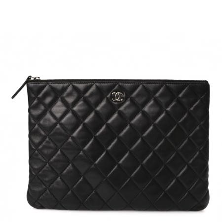 Chanel Lambskin Quilted Medium Cosmetic Case Black